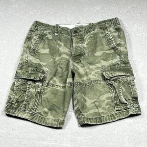 VTG Abercrombie & Fitch Shorts Mens 33 Green Camouflage Cargo Logo Cotton Pocket